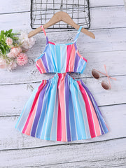 Girls Striped Cut Out Dress for Spring or Summer