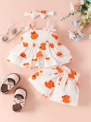 3pcs Baby Girls Duck Pattern Camisole Top & Shorts Set