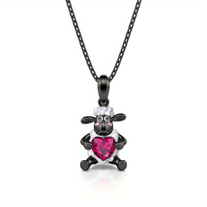 Girl's Fuchsia Sheep Heart Pendant Zircon Necklace - Perfect Gift