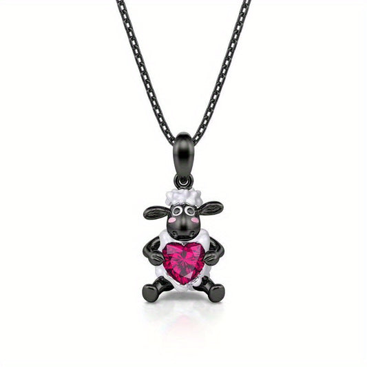 Girl's Fuchsia Sheep Heart Pendant Zircon Necklace - Perfect Gift