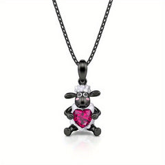 Girl's Fuchsia Sheep Heart Pendant Zircon Necklace - Perfect Gift