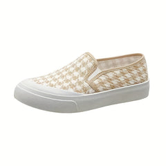 Women's Houndstooth Flat Loafers Slip On Low Top Canvas Shoes