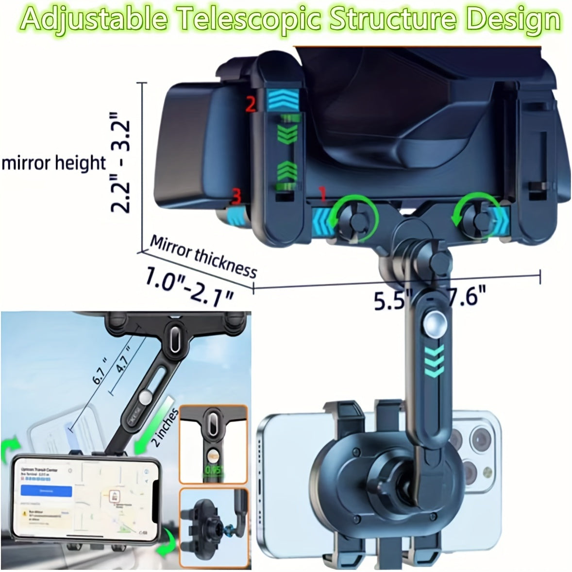 360 Degree Car Rearview Mirror Mobile Phone Bracket Rotatable