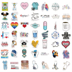 50 Nurse Themed Doodle Stickers for Laptops and More