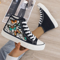 Butterfly Print Plush Lined Chunky Canvas Sneakers