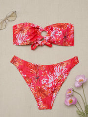 Tropical Floral Print Bikini Set Bandeau Swimsuit