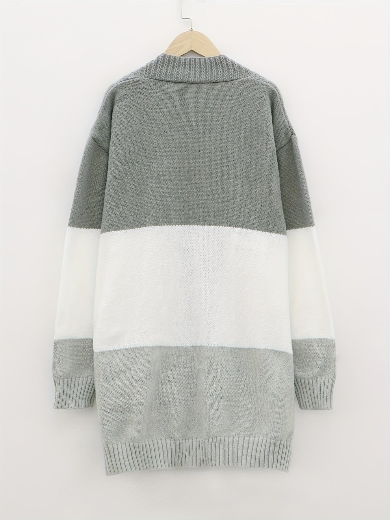 Colorblock Button Up Long Sleeve Sweater Cardigan