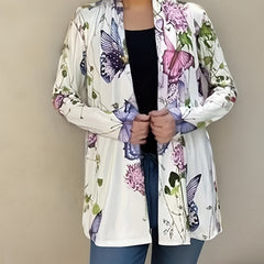 Butterfly Print Open Front Cardigan Long Sleeve Knit Outwear