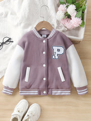 Toddler Girls Splicing Button Front Long Sleeve Jacket