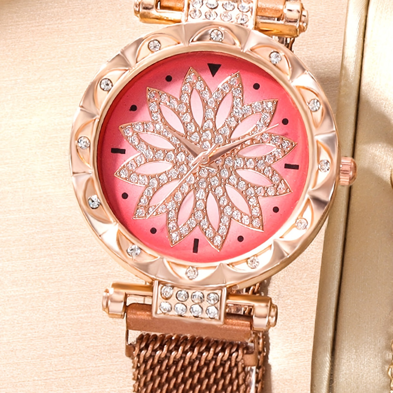 Digital Rhinestone Quartz Watch & 5pcs Bead Bracelet Set