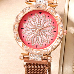 Digital Rhinestone Quartz Watch & 5pcs Bead Bracelet Set
