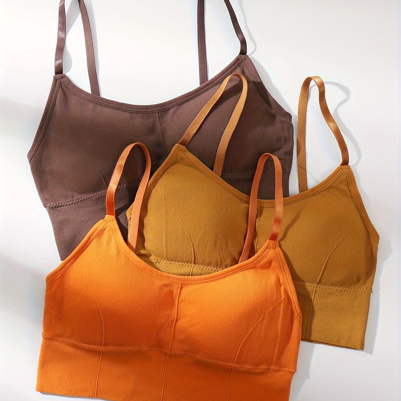 3pcs Ribbed Cami Tops Sleeveless Crop Top Women's Lingerie