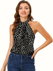 Polka Dots Halter Neck Tank Top for Summer