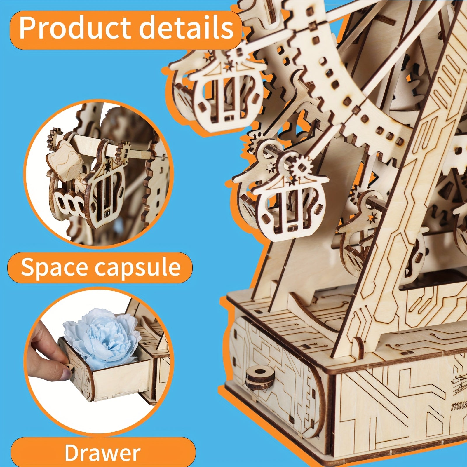 3D Wooden Puzzle Gear Ferris Wheel Music Box You Are My Sunshine