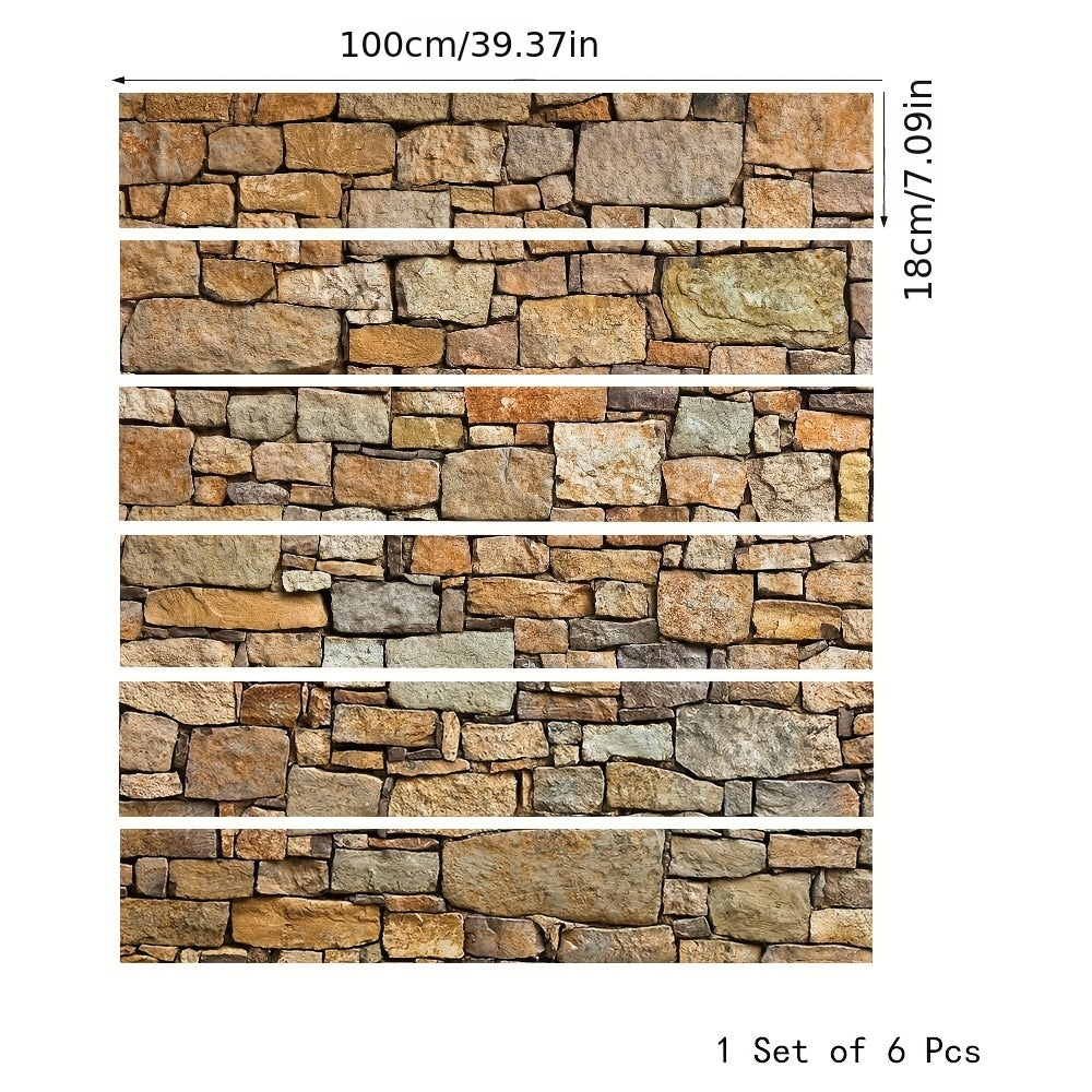 6pcs Brick Stairs Stickers 3D Stone Art Decorative Decals