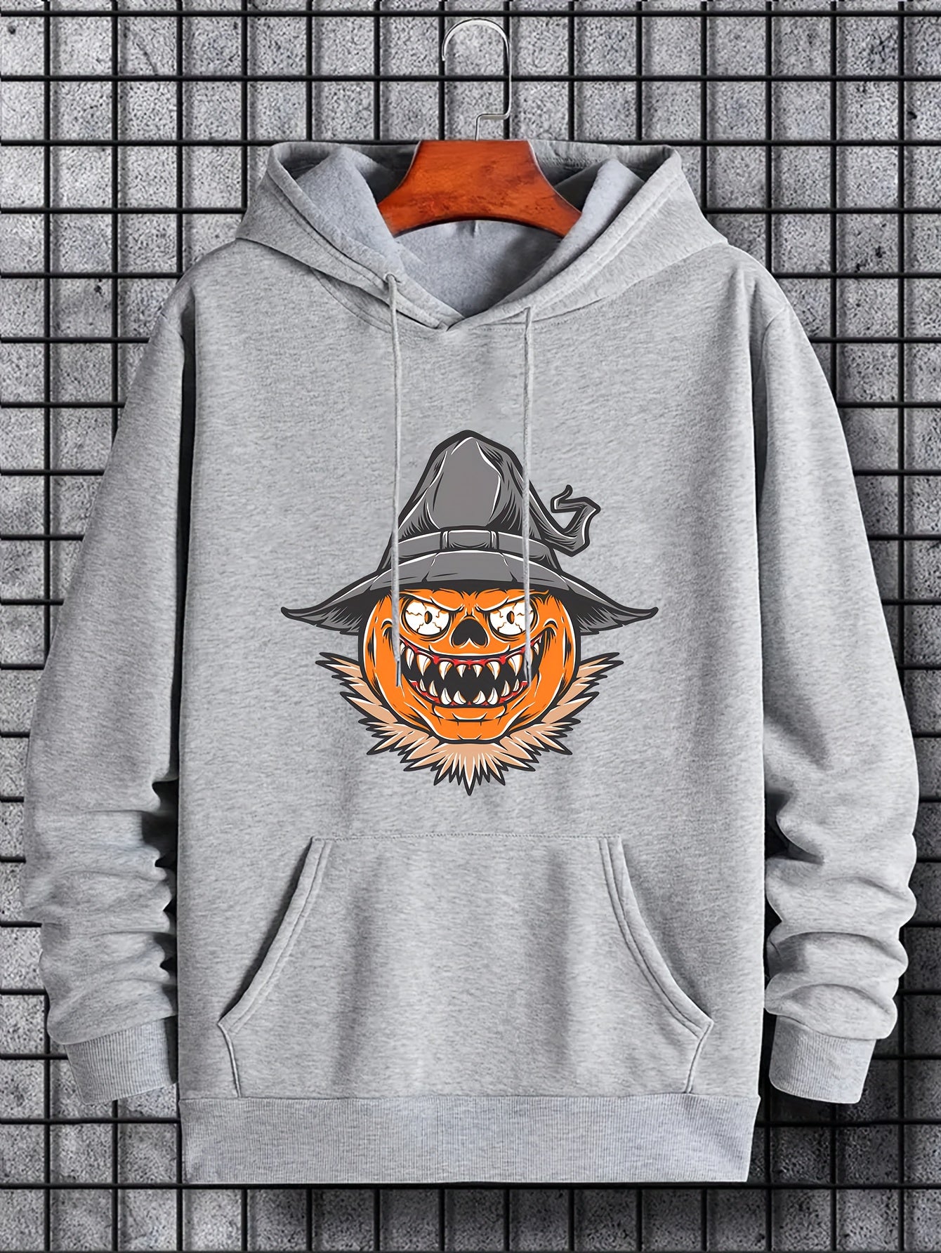 Men's Pumpkin Graphic Hoodie Halloween Style Drawstring Hooded Sweatshirt