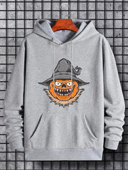 Men's Pumpkin Graphic Hoodie Halloween Style Drawstring Hooded Sweatshirt