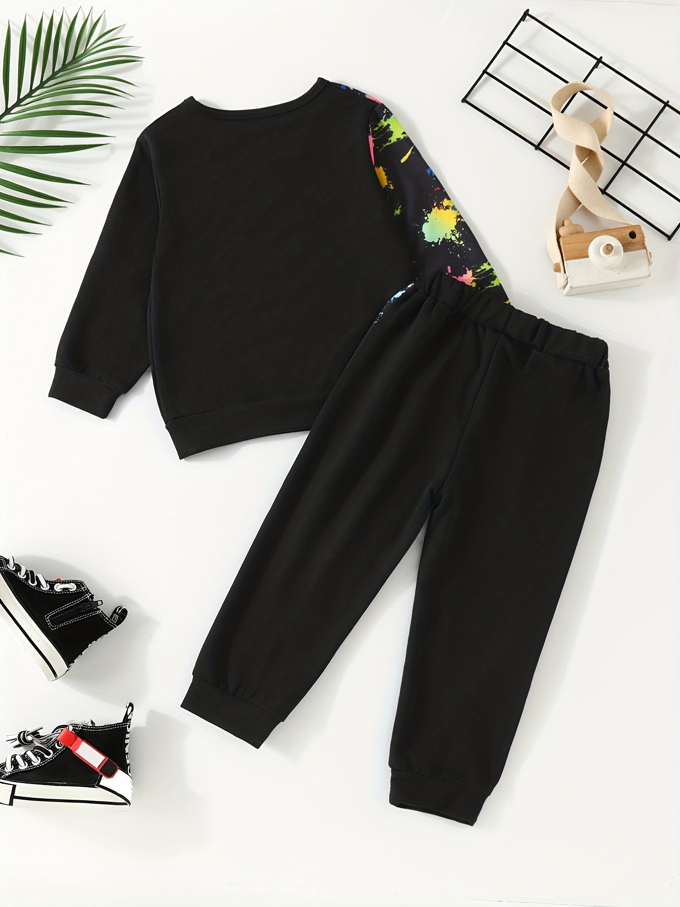 Boys 2pcs Paint Splash Sweatshirt & Pants Set