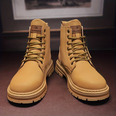 Men's Vintage High Top Lace Up Boots With Zipper