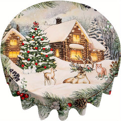 Polyester Tablecloth Merry Christmas Table Cover Christmas Tree Elk Pattern
