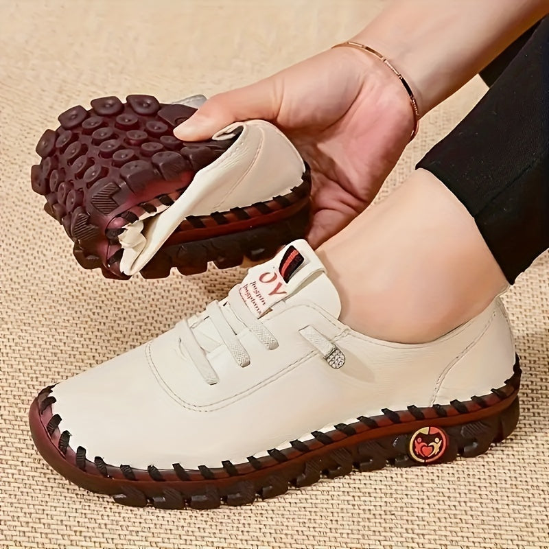 Women's Faux Leather Sneakers Casual Lace Up Outdoor Shoes Lightweight Low Top