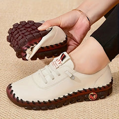Women's Faux Leather Sneakers Casual Lace Up Outdoor Shoes Lightweight Low Top