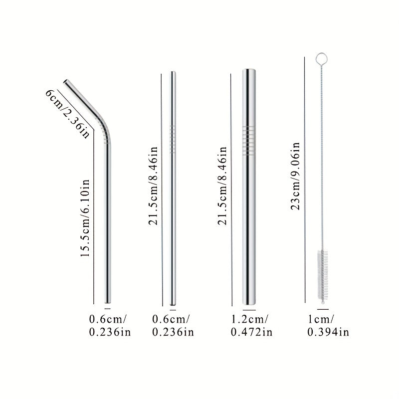 3pcs Reusable Stainless Steel Straw Spoons With Brush