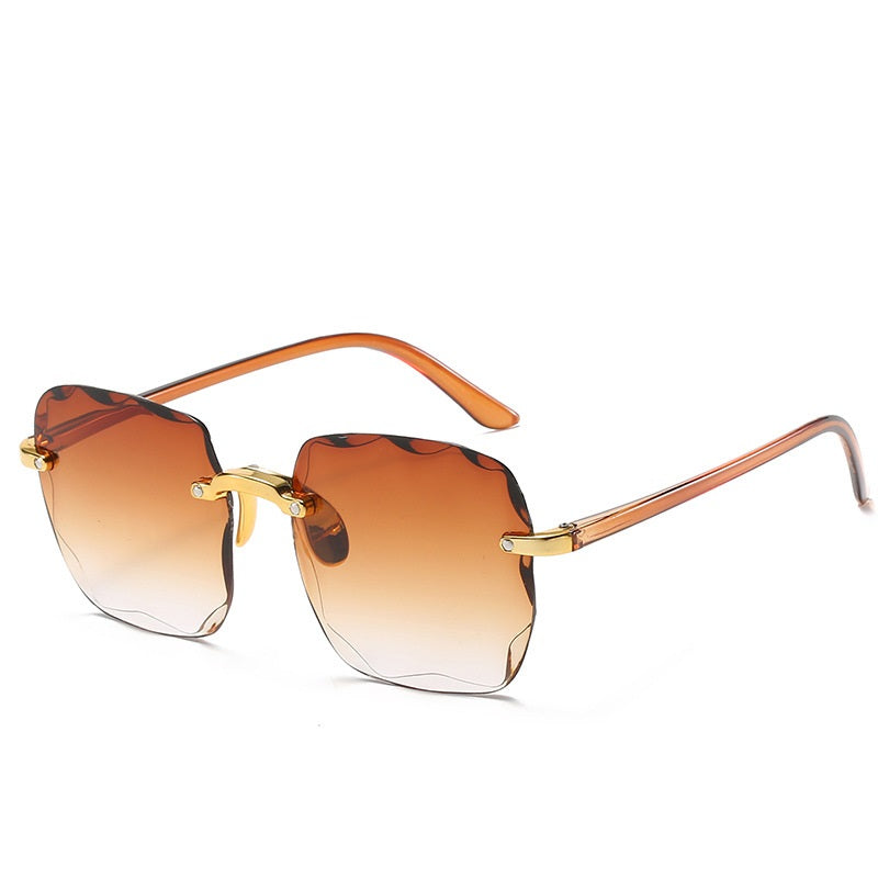 Oversized Square Frame Polarized Sunglasses Cut Edge Frameless