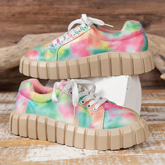 Women's Colorful Print Canvas Sneakers Round Toe Lace up Outdoor Shoes