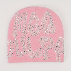Y2K Rhinestone Decor Candy Skull Cap Hip Hop Knit Hat