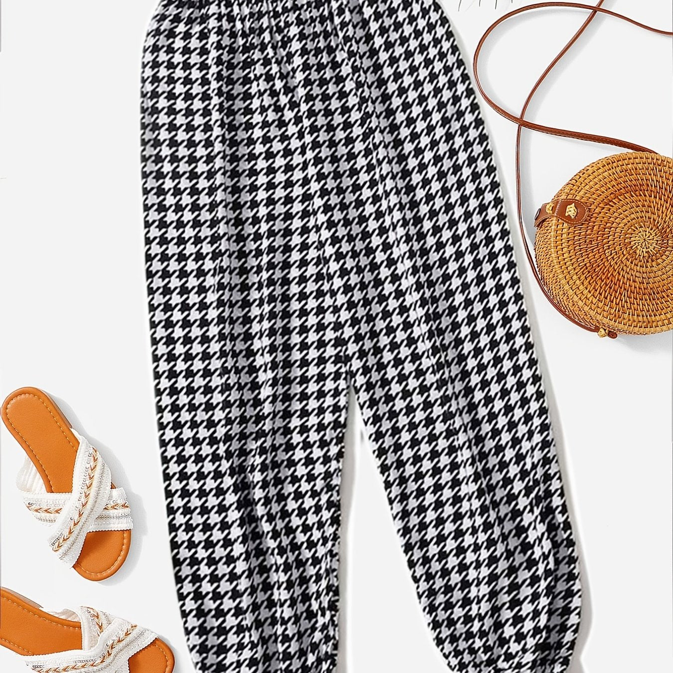 Girls Houndstooth Sweatpants Elastic Waist Casual Sport Pants