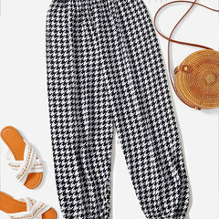 Girls Houndstooth Sweatpants Elastic Waist Casual Sport Pants