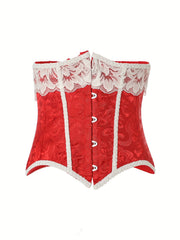 Jacquard Strapless Corset Bustier Lace Up Body Shaper