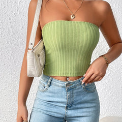 Solid Textured Tube Top Sleeveless Casual Top