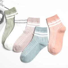 Set of 5 Striped Crew Socks for Women