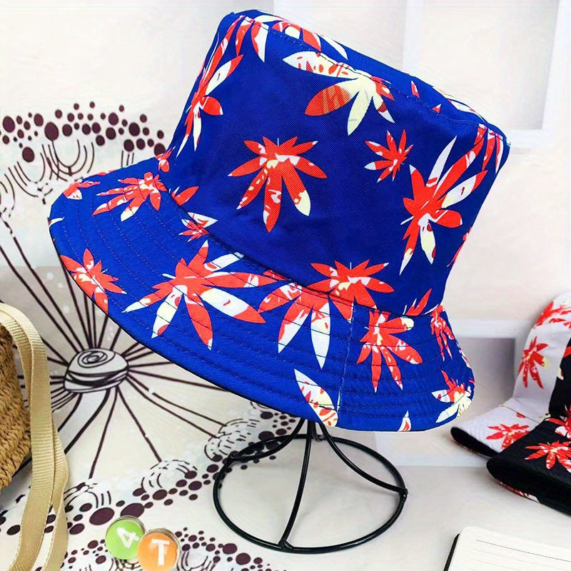 Maple Leaf Graffiti Foldable Bucket Hat Men Women Sun Outdoor Basin Hat