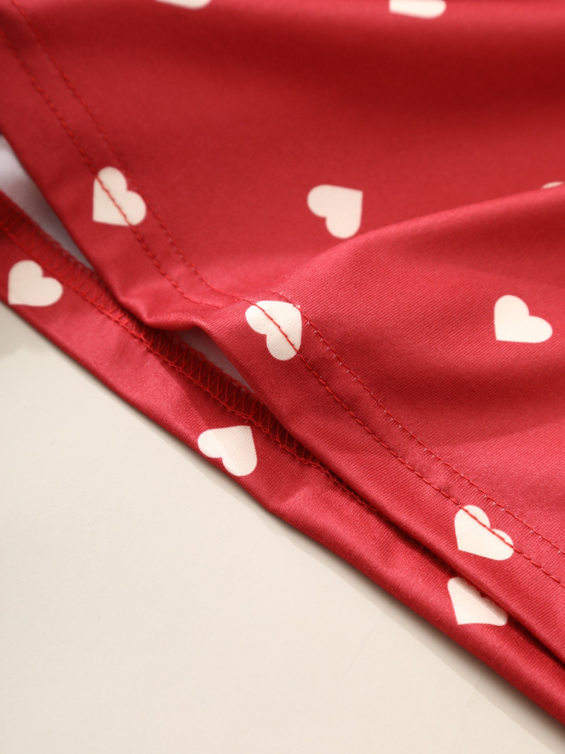 Heart Print Pajama Set Short Sleeve Top & Lounge Pants