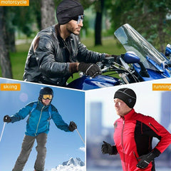 Winter Cycling Gloves & Skull Hat Helmet Liner Set