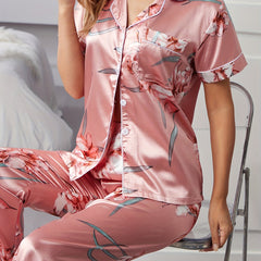 Floral Pajama Set Short Sleeve Top & Pants