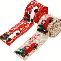 1pc 4 57 Meter Christmas Ribbon Wired Red Truck Burlap Ribbon