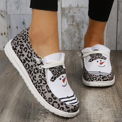 Christmas Pattern Canvas Loafers Lace Up Slip On Shoes Women's Footwear