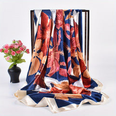 Vintage Flower Print Bandana Silky Shawl Square Scarf Woman Neckerchief