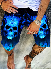 Men's Fiery Skull Graphic Shorts Elastic Waist Stretch Summer Outdoor Wear