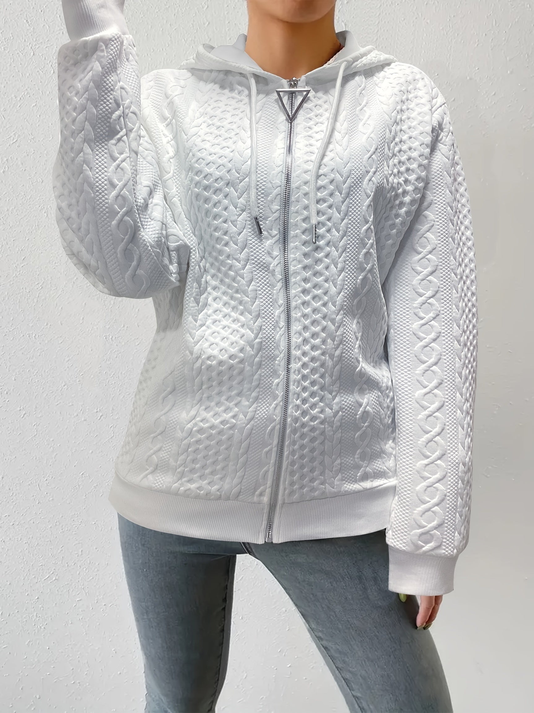 Solid Zip Up Hoodie Casual Long Sleeve Drawstring Hoodies