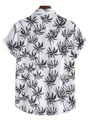 Coconut Tree Print Hawaiian Shirt Men's Casual Short Sleeve Vacation Resort Top