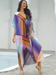 Boho Cover Up Women's Plus V Neck Geometric Print Short Sleeve