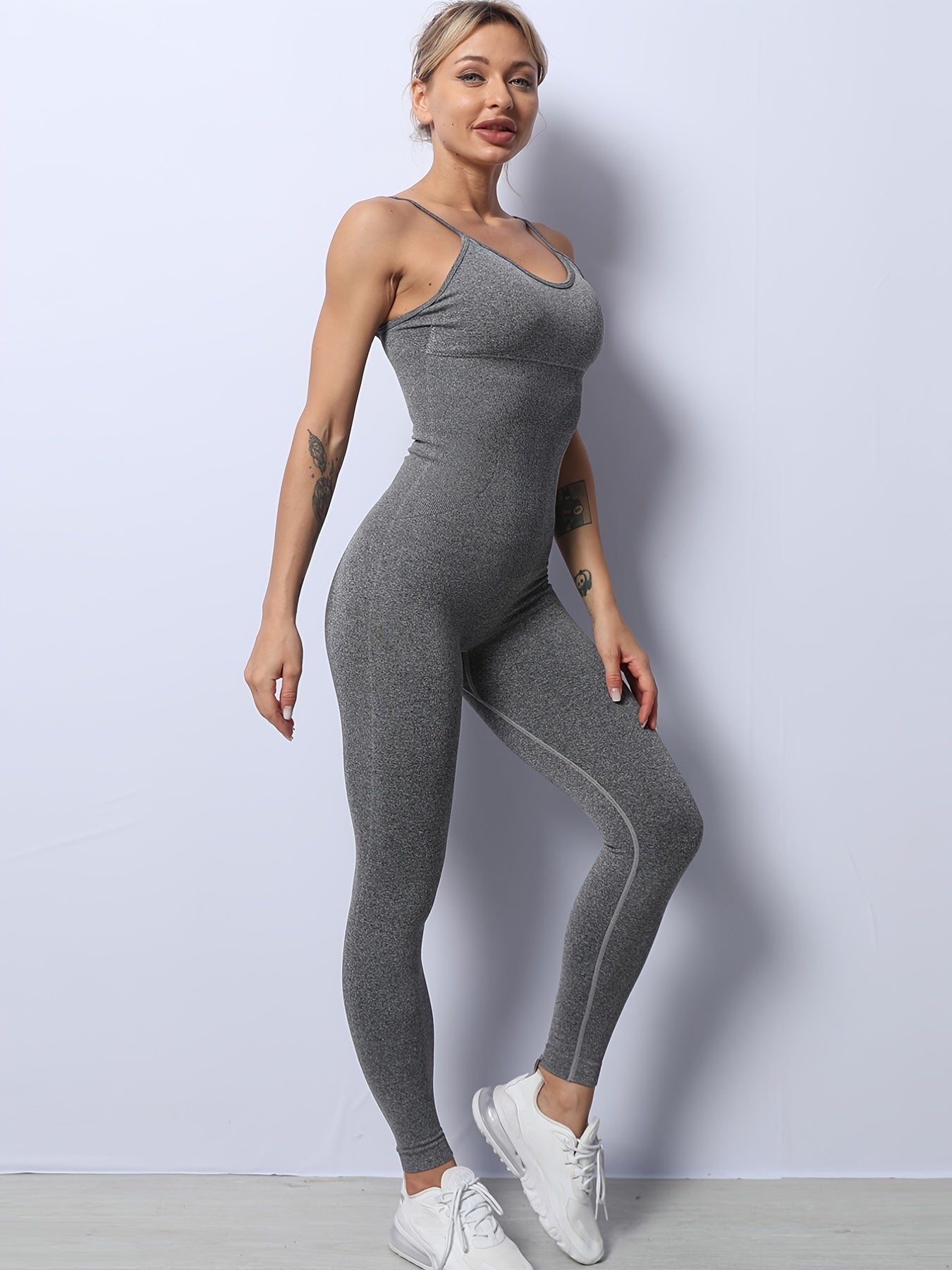 Solid Camisole Catsuit Stretchy Yoga Bodysuit Women's Activewear