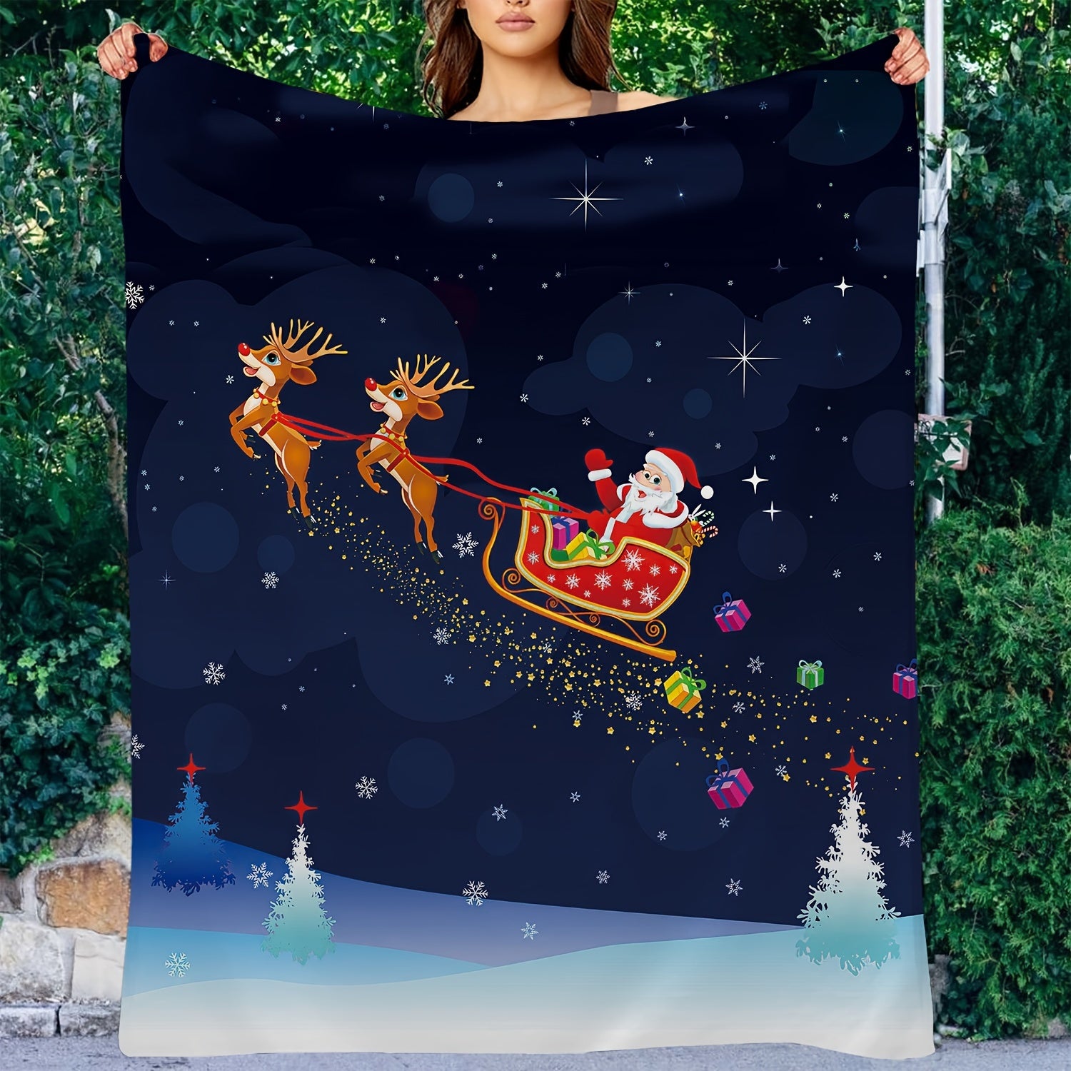 Christmas Elk Santa Blanket Soft Winter Warm Blanket for Home Sofa