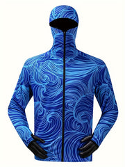 Men's Fish Pattern Block UPF 50 Sun Protection Hoodie Long Sleeve