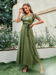 Mesh Ruffle Sleeve Maxi Dress Double Layer Wedding Guest Dresses